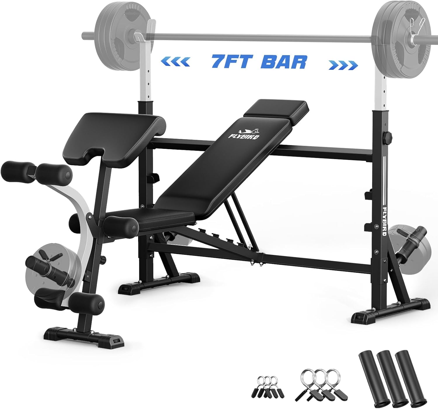 FLYBIRD Olympic Weight Bench, Adjustable Bench Press with Squat Rack, Leg Developer, Preacher Curl Pad for Home Gym, Full-Body Strength Training Equipment - Image 2