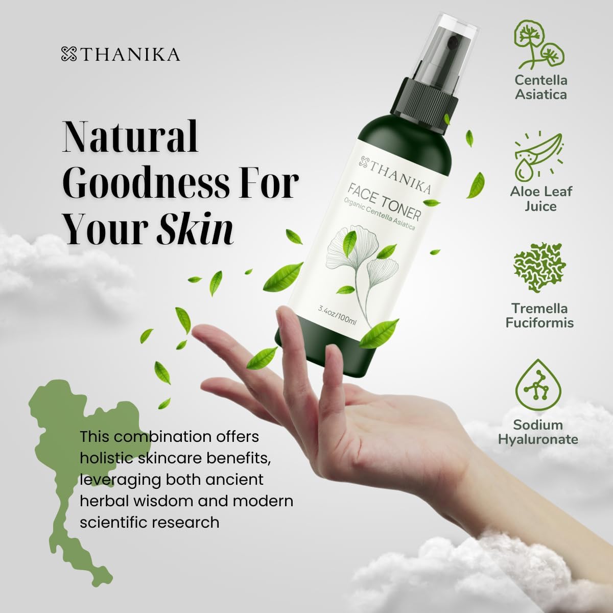 Organic Centella Asiatica Face Toner - Hydrating Toner for Face to Moisturize, Refresh, and Improve Skin Texture - Gentle Daily Facial Mist for All Skin Types - 3.4 fl oz - Image 3