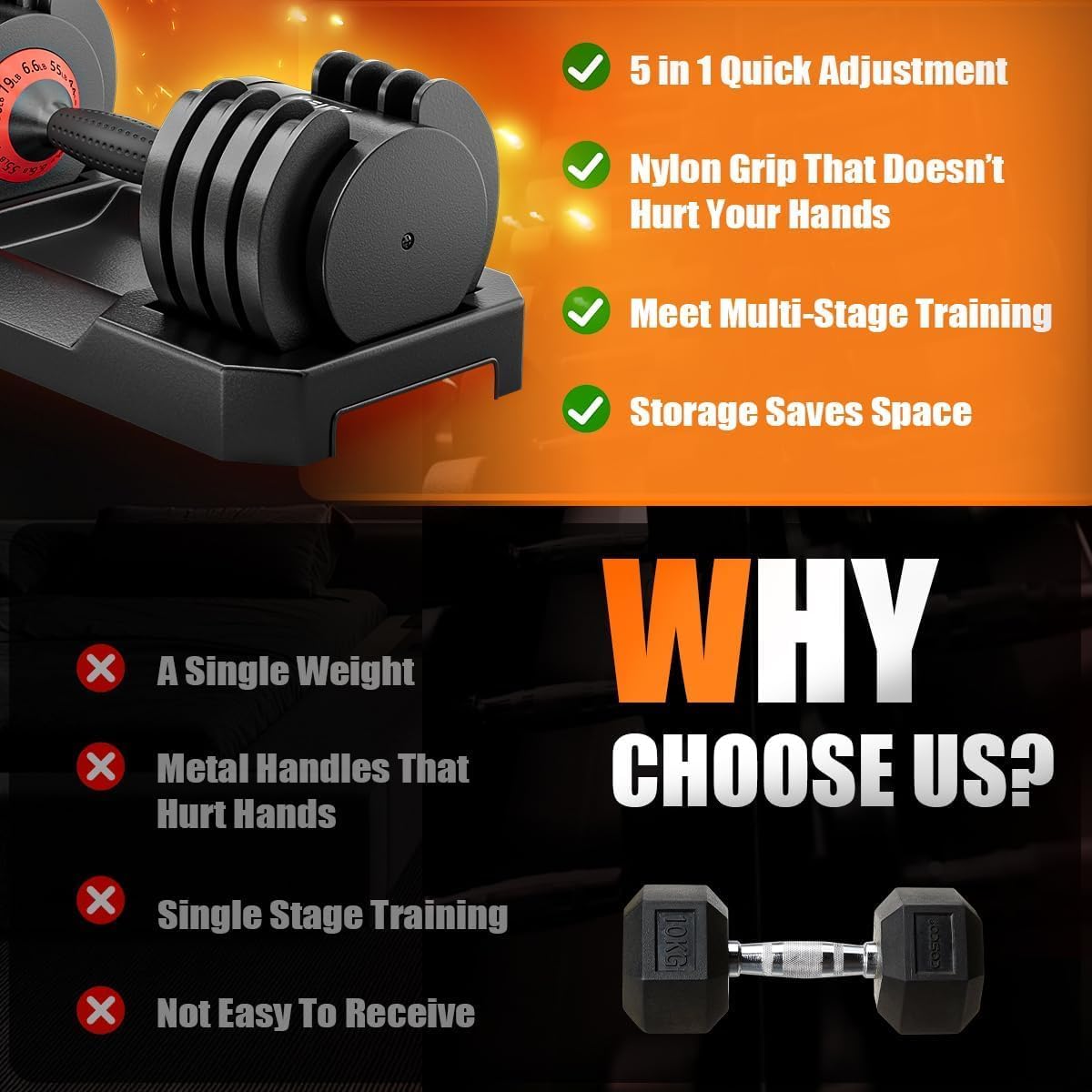 VEICK 25/55 lbs Adjustable Dumbbell with Anti-Slip Turning Handle, Fast Adjust Weight for Men Women, Exercise Equipment with Tray for Home Gym Full Body Workout Fitness - Image 6