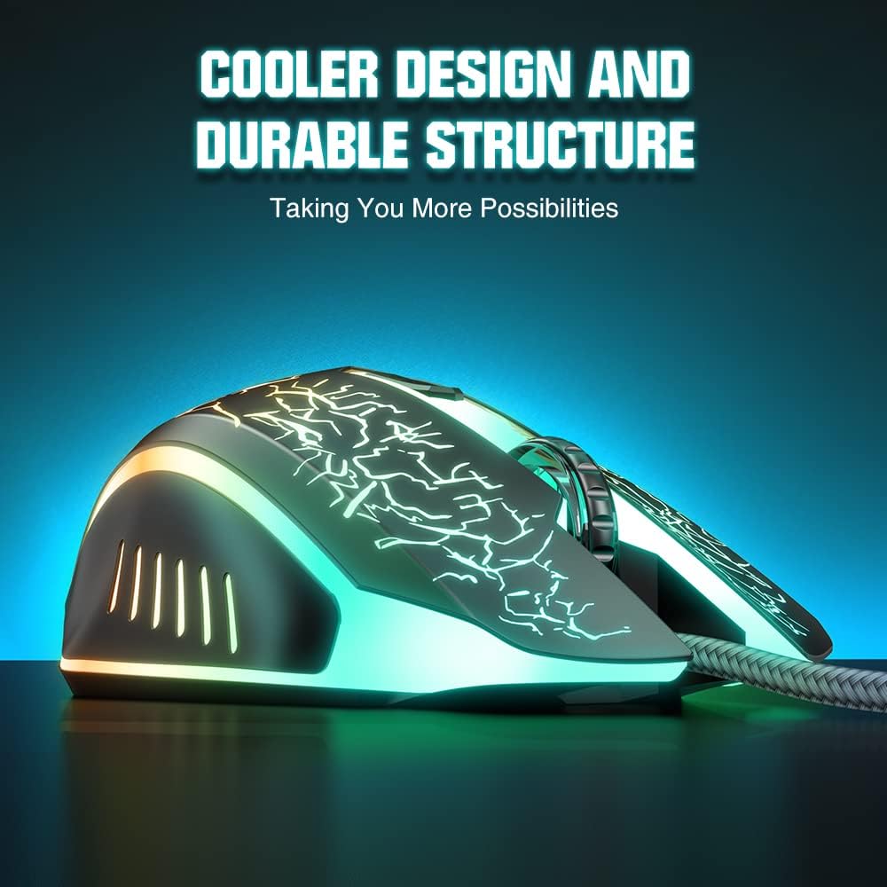 BENGOO Gaming Mouse Wired, Ergonomic Gamer Laptop PC Optical Computer Mice with RGB Backlit, 4 Adjustable DPI Up to 3600, 6 Programmable Buttons for Windows 7/8/10/XP Vista Linux -Black - Image 10