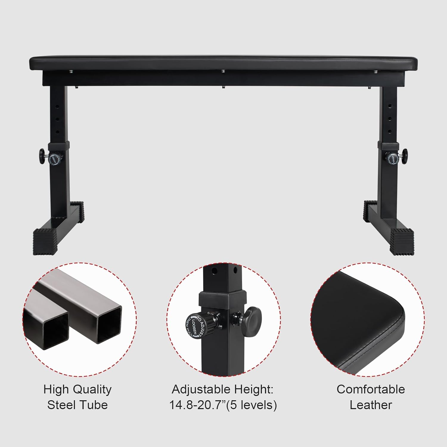 Flat Weight Bench, Utility Workout Adjustable Height Weight Bench Press with Thick Cushion & Anti-slip Foot Pads, Compact Strength Training for Exercise & Fitness, Home/Gym Easy Assembly - Image 5