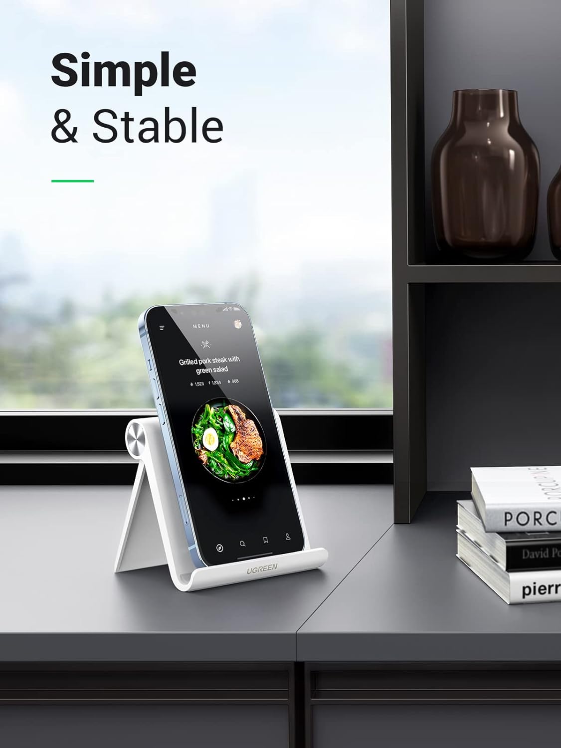 UGREEN Cell Phone Stand for Desk Phone Holder Foldable Portable Adjustable Compatible with iPhone 16 15 14 13 Pro Max, iPhone 12 11 Plus SE XS XR 8 7, Office Desk Travel Accessories, White - Image 3
