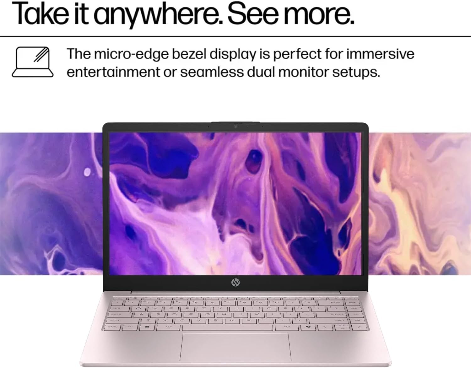 HP 14 Ultrabook • Back to School Limited Edition w/Microsoft 365 • Intel 4-Core CPU • 8GB RAM • 1.6TB Storage (128GB OnBoard w/ 512GB Portable Drive + 1TB OneDrive) • Tranquil Pink • Win 11 - Image 5