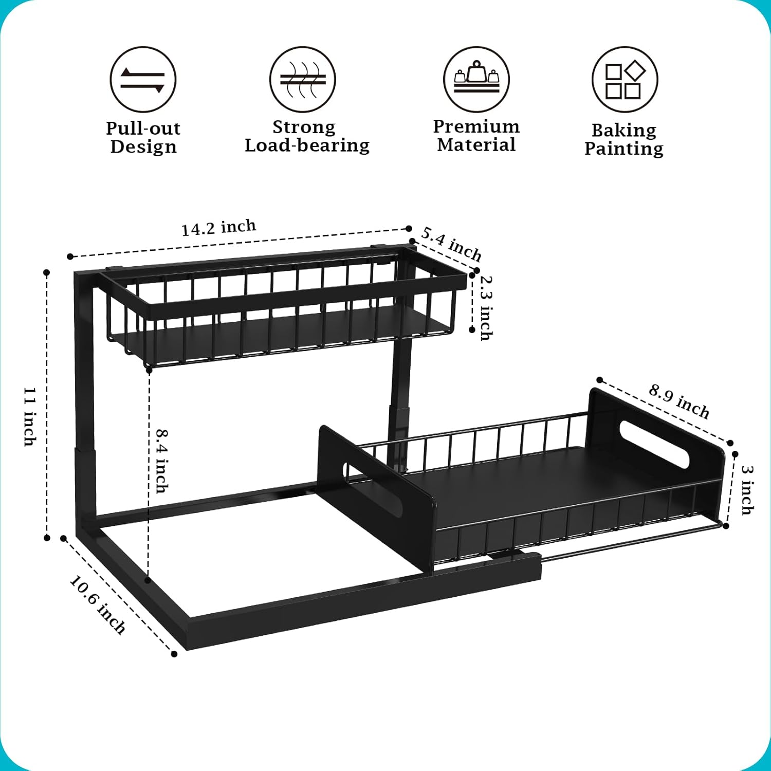 REALINN Under Sink Organizer, Pull Out Cabinet Storage 2 Tier Slide Out Sink Shelf, Kitchen Organizers and Storage, Black, 1 Pack - Image 3