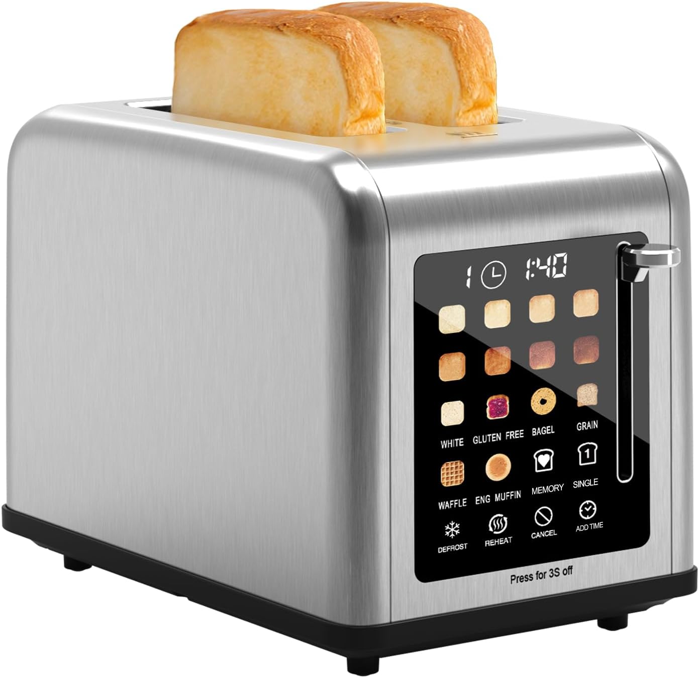 2 Slice Toaster Touch Screen, Stainless Steel Toasters Digital Timer 2 Slot Toasters, 8 Shade Settings 6 Bread Types for Bagel, Cancel, Defrost(Stainless Steel) - Image 9