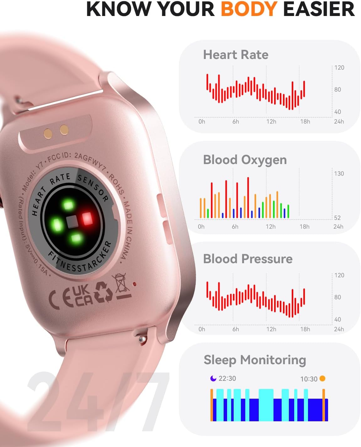 Smart Watch for Men Women- Answer/Make Call, 2025 IP68 Waterproof Fitness Tracker Watch with Sleep Monitor Step Counter Activity Smartwatch for Andriod iOS Phones (Pink, 1.83) - Image 6