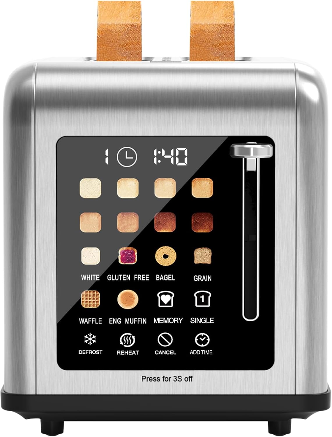 2 Slice Toaster Touch Screen, Stainless Steel Toasters Digital Timer 2 Slot Toasters, 8 Shade Settings 6 Bread Types for Bagel, Cancel, Defrost(Stainless Steel) - Image 2