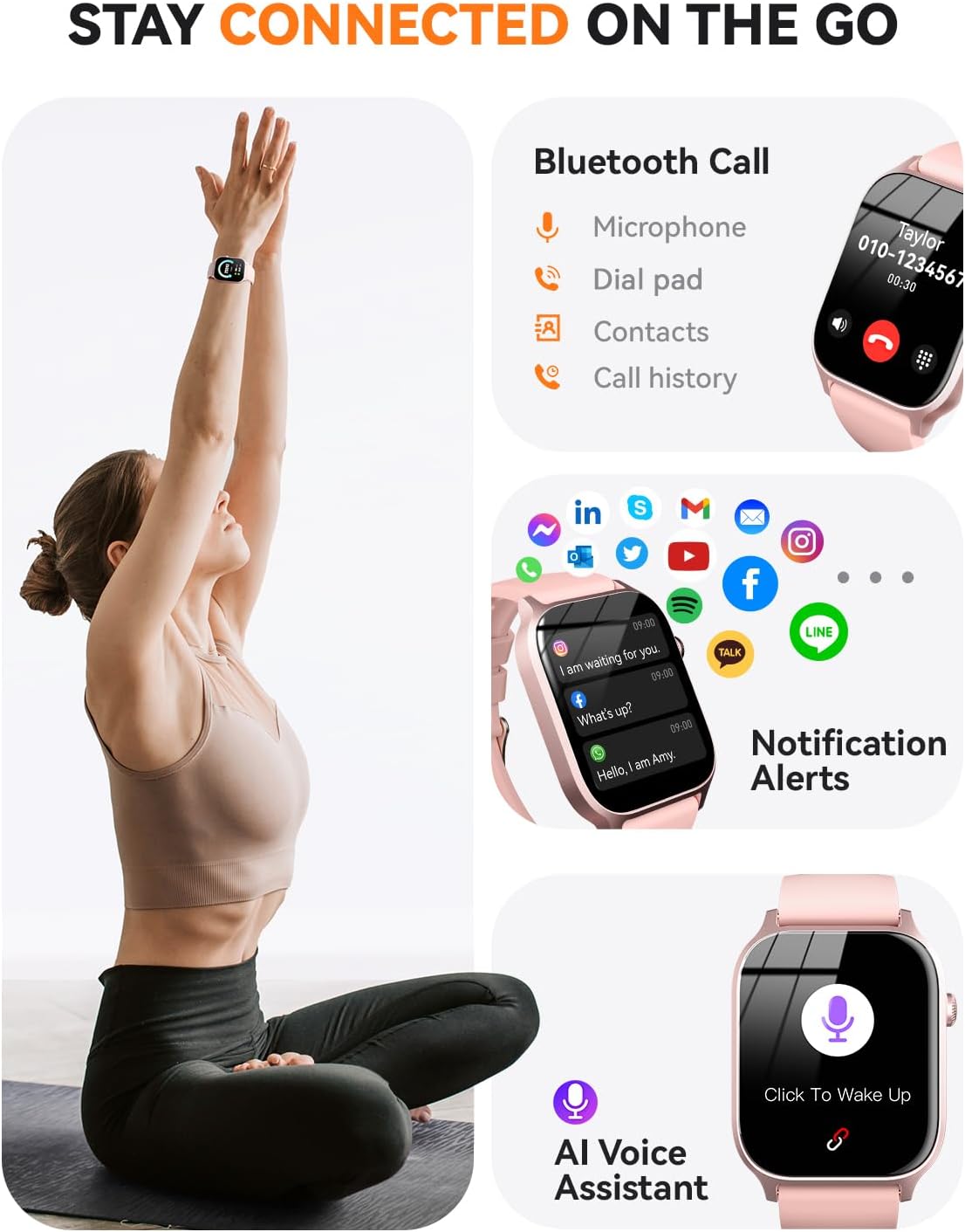 Smart Watch for Men Women- Answer/Make Call, 2025 IP68 Waterproof Fitness Tracker Watch with Sleep Monitor Step Counter Activity Smartwatch for Andriod iOS Phones (Pink, 1.83) - Image 3