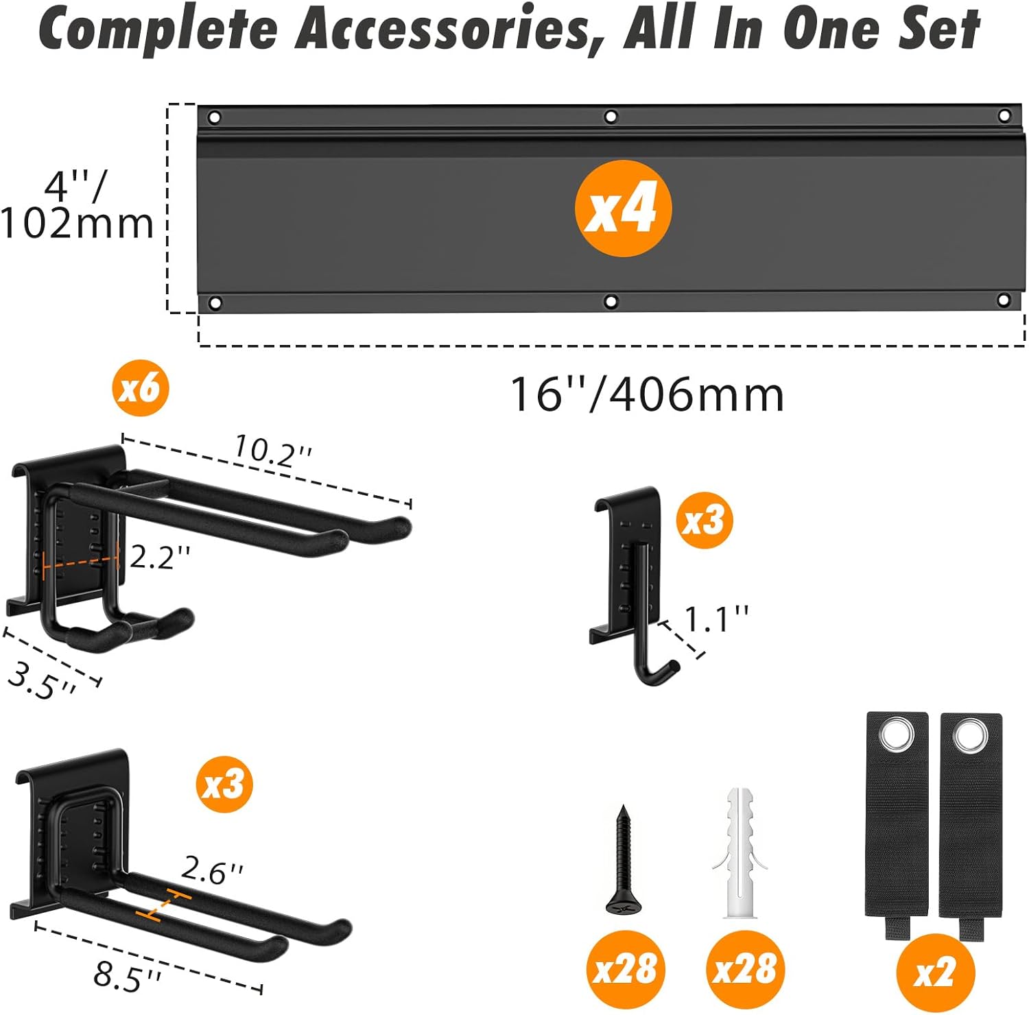 Heavy Duty Garden Tool Organizer 64 Inch - 18Pack Carries 570 lbs, Garage Tool Organizer Storage System, 4 Rails with 12 Adjustable Hooks, Tool Holder Wall Mount for Warehouse, Workshop - Image 7