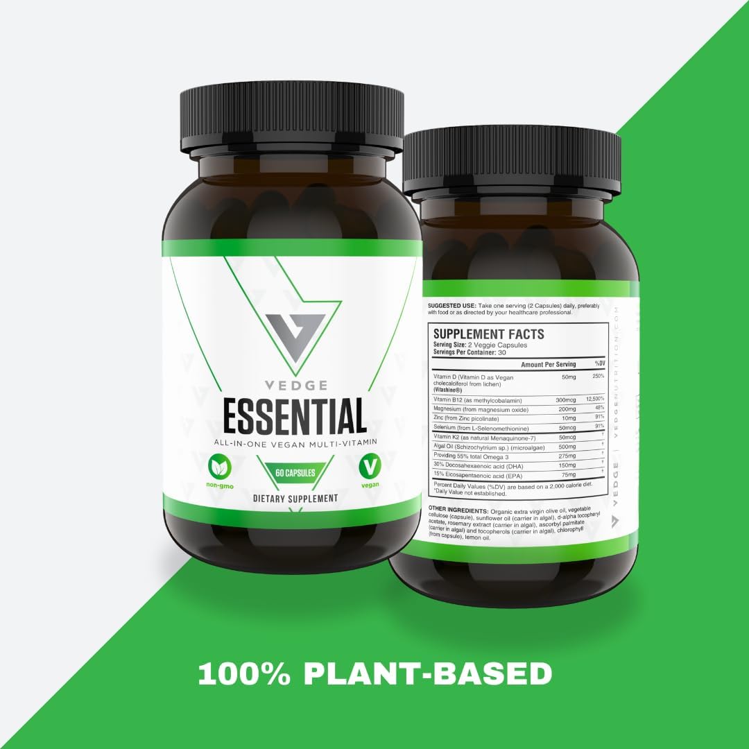 vedge Vegan Omega 3 - Daily Multivitamin Contains Vitamin D, Vitamin B12, Algal Oil for Vegan EPA & DHA - Natural Vitamins, Minerals - 30 Day Supply Nutrition Essential - Image 7