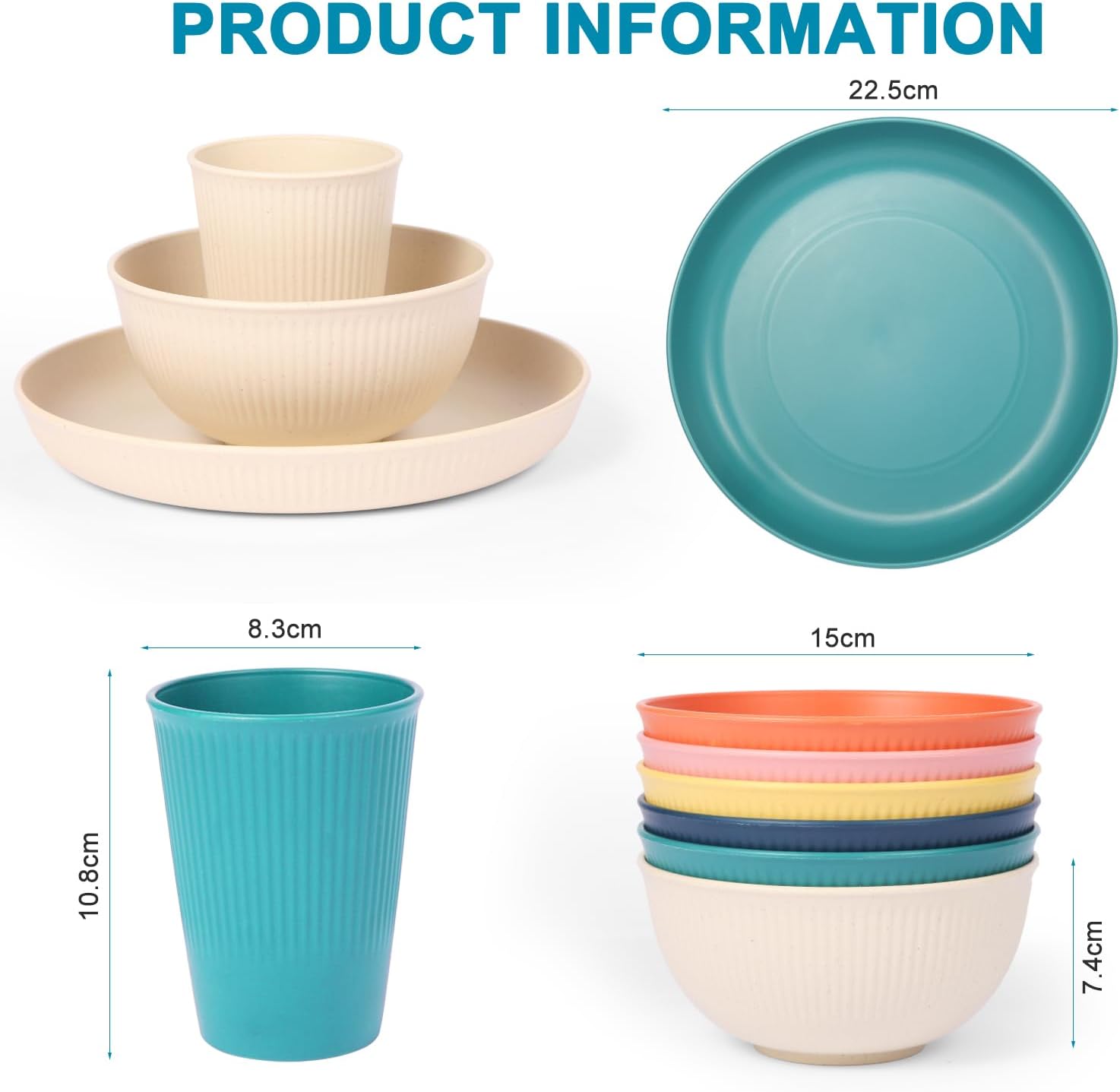 18pcs Wheat Straw Dinnerware Sets, Unbreakable dish Set Reusable Plates, Bowls, and Cups Set dishes Dishwasher Microwave Safe for Kitchen Outdoor Travel Camping (Macron Color) - Image 4
