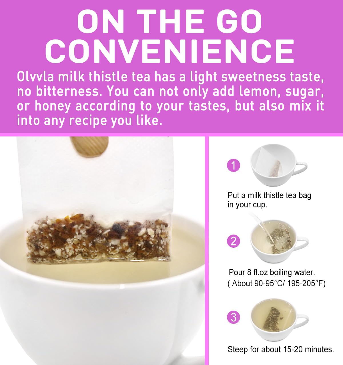 Olvvla - Premium Milk Thistle Tea Bags - 3g X 70 Count - 100% Pure Natural Milk Thistle Seed Herbal Tea - Caffeine-free - Non-GMO - Image 6