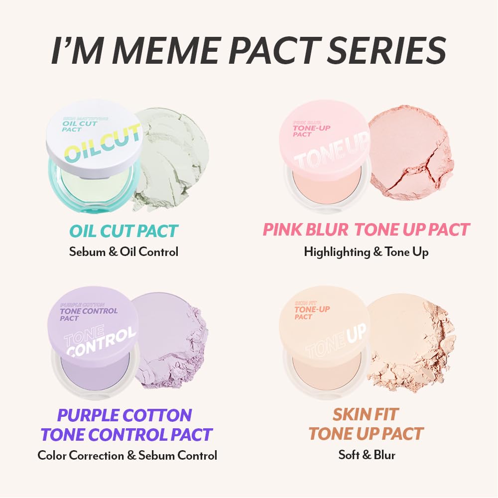 I'M MEME Compact - Tone-up Pact | Korean Pressed Setting Powder for Pink Blur Effect, with Calamine, Makeup Powder Foundation, Translucent Compact, Finishing Powder, Oil Control Face Powder, 0.35 Oz - Image 10