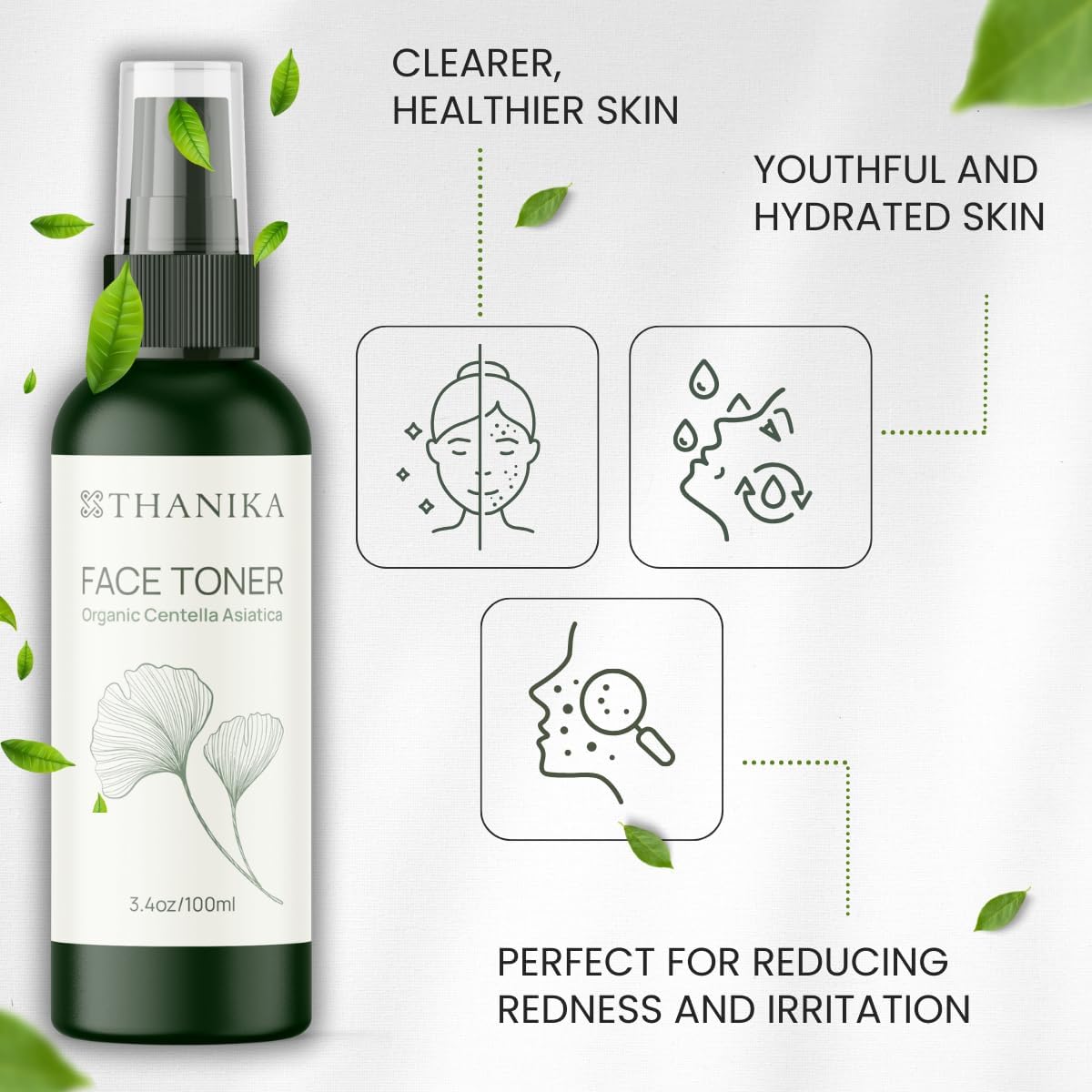 Organic Centella Asiatica Face Toner - Hydrating Toner for Face to Moisturize, Refresh, and Improve Skin Texture - Gentle Daily Facial Mist for All Skin Types - 3.4 fl oz - Image 5