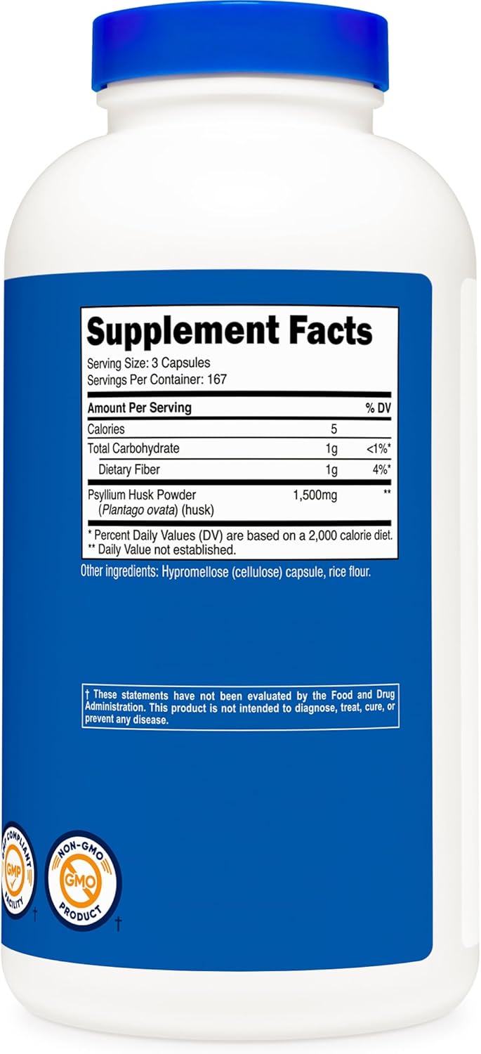 Nutricost Psyllium Husk 1500mg Per Serving, 500 Capsules - Non-GMO & Gluten Free - Image 6