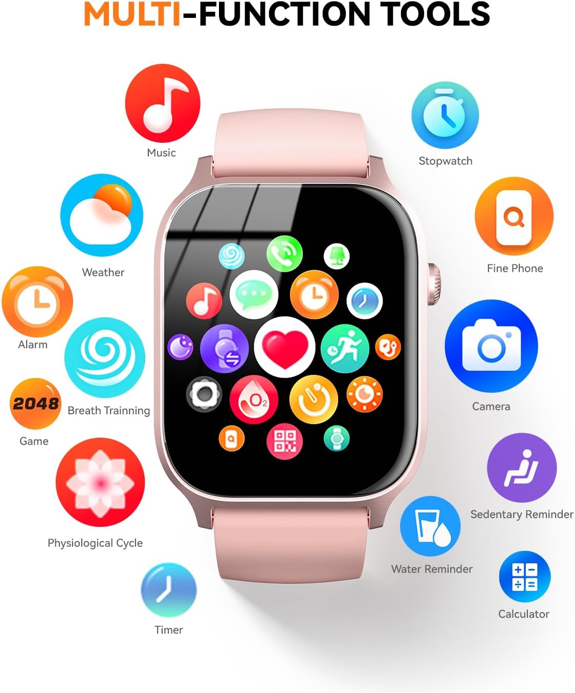 Smart Watch for Men Women- Answer/Make Call, 2025 IP68 Waterproof Fitness Tracker Watch with Sleep Monitor Step Counter Activity Smartwatch for Andriod iOS Phones (Pink, 1.83) - Image 8