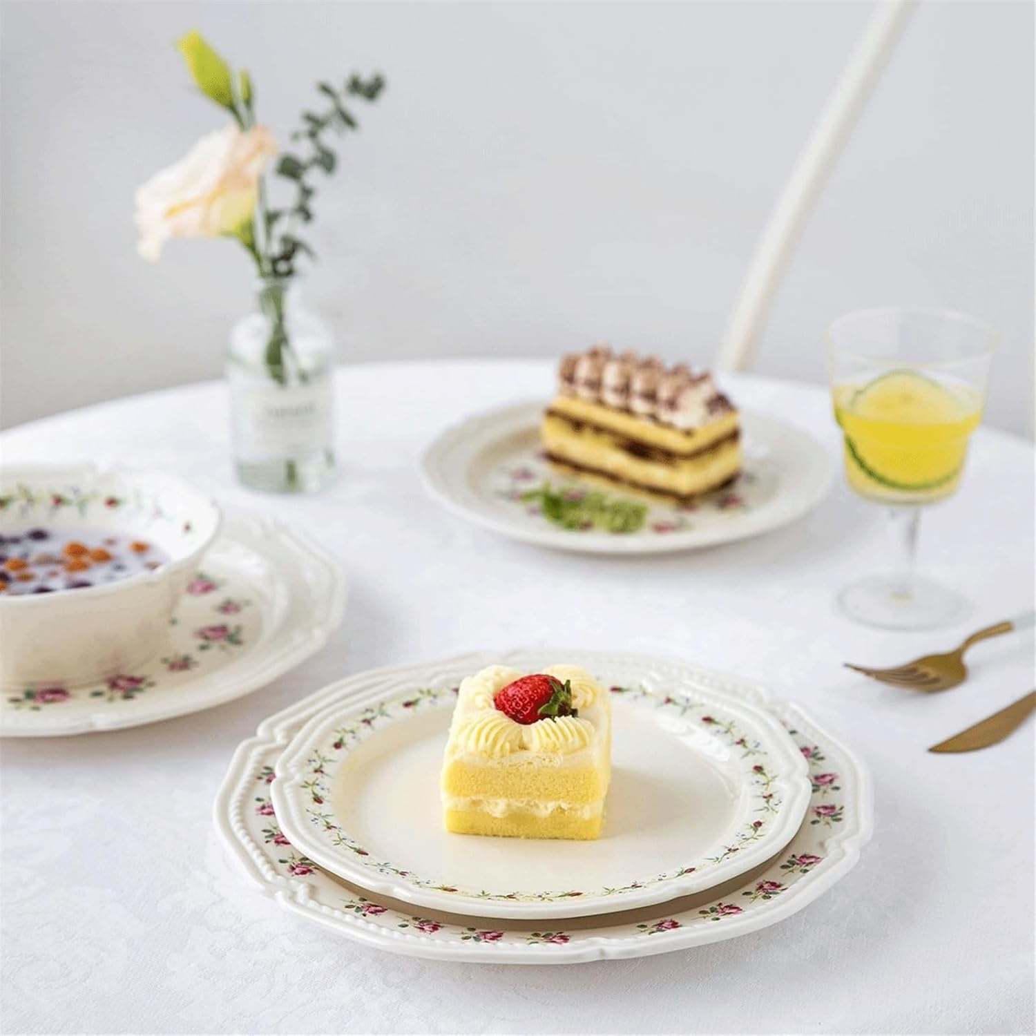 Dinner plate, Ceramic Vintage Rose Dinner Plate Kitchen Tableware Deep Plate Dinner Plate Large Size Dinner Plate Suitable for Salad Steak,Dinnerware - Image 6