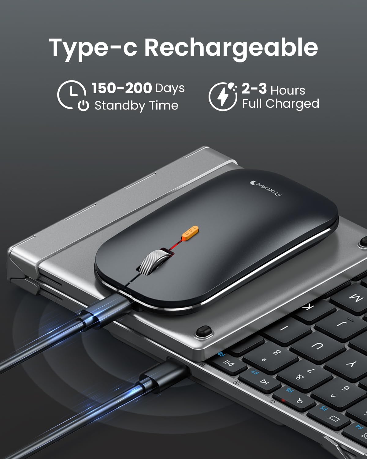 ProtoArc Foldable Keyboard and Mouse, XKM01 True Full-Size Folding Keyboard Mouse Combo for Business and Travel, 2.4G+Dual Bluetooth Portable Mouse Keyboard for Laptop iPads Tablets - Black Gray - Image 7