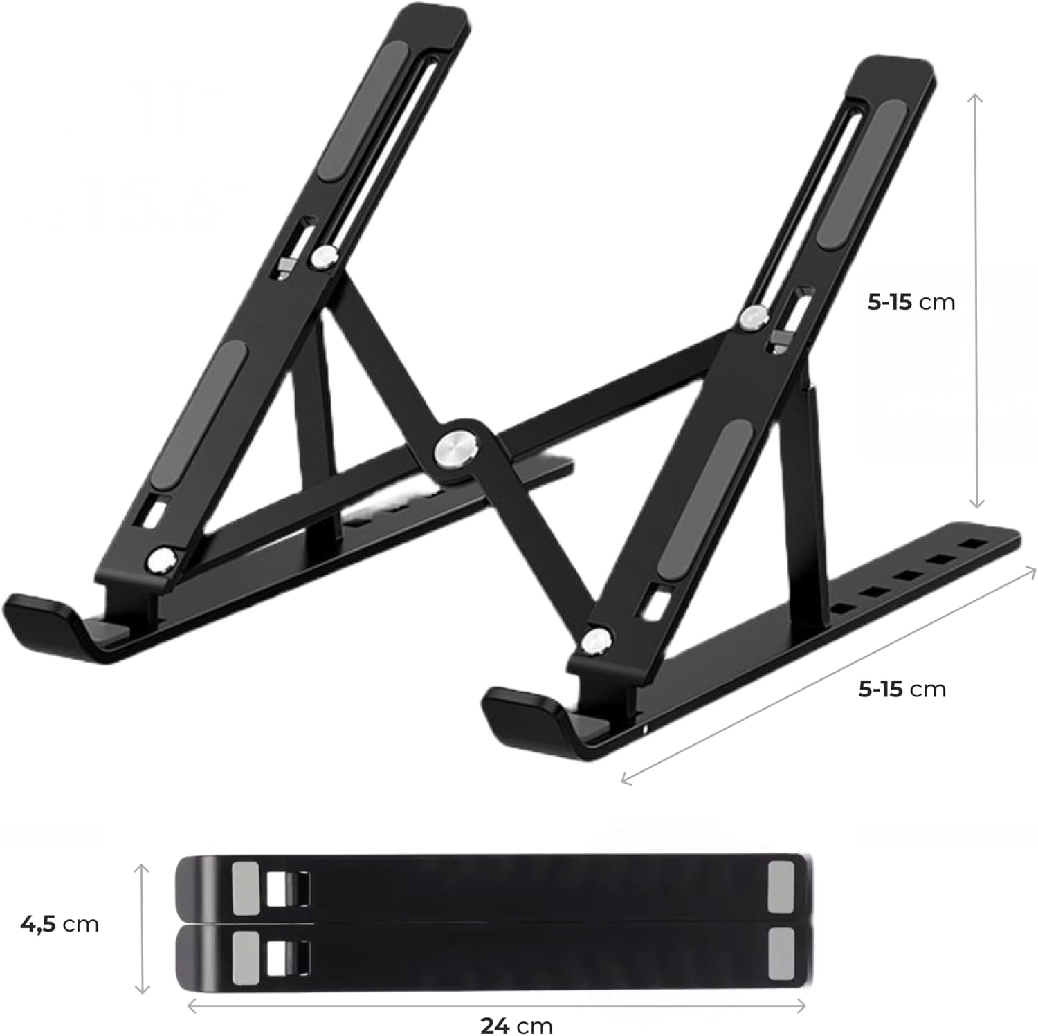 Adjustable Folding Laptop Stand for Desk — Portable Lightweight Laptop Riser for 10 to 15.6 Inch Devices, Ergonomic and Sturdy with 7 Adjustable Heights for Office, Home, and Travel, Black - Image 8
