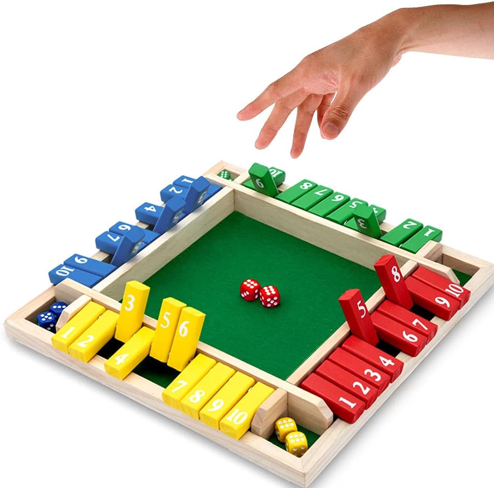 Nicecho Shut The Box Dice Game,2-4 Player Family Wooden Board Table Math Games for Adults and Kids, 8 Dices Classics Tabletop Version Games for Classroom,Home,Party or Pub - Image 2