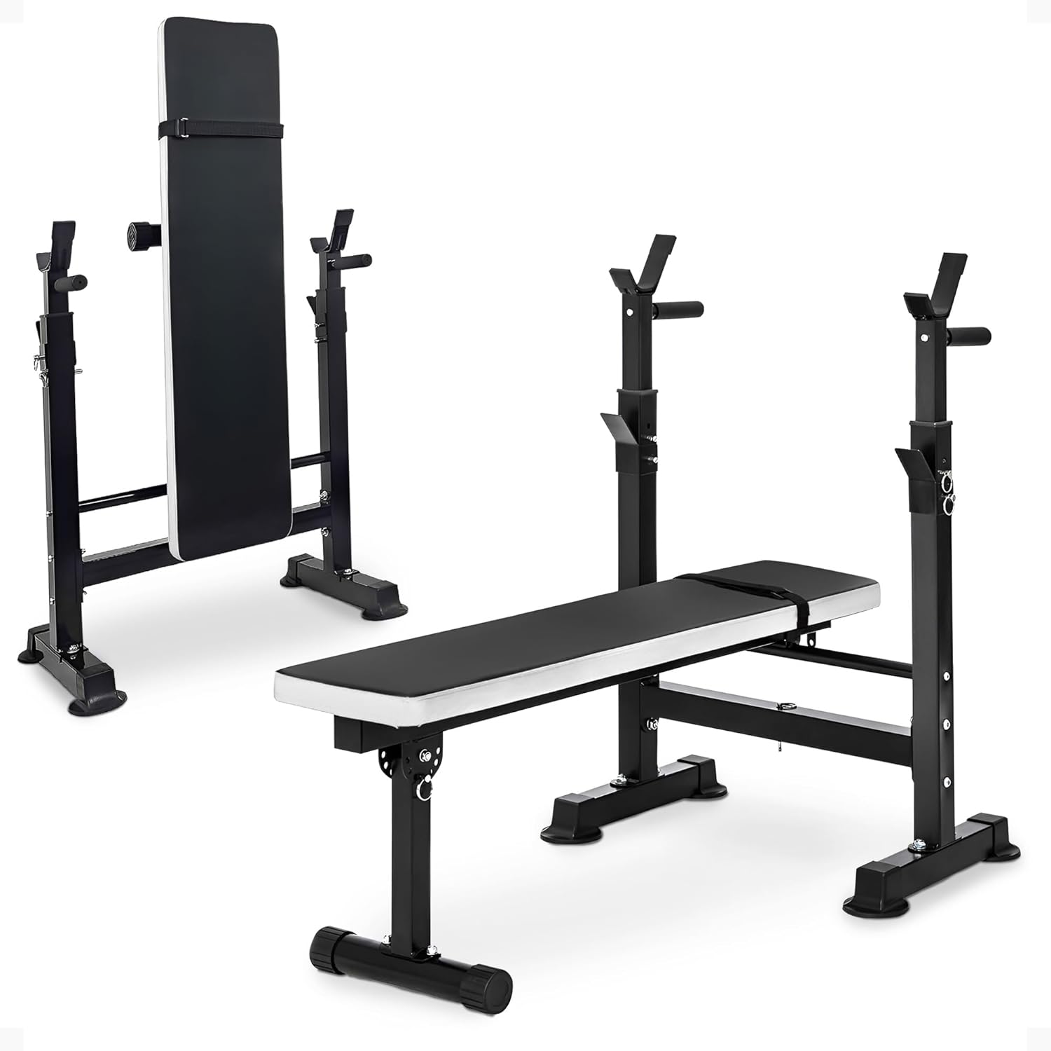 BalanceFrom Steel Weight Bench w/ Squat Rack in Multiple Colors, 400 lb User Capacity - Foldable Home Gym Equipment for Range of Workouts w/ 6-Position Barbell Holder & Adjustable Seat and Recliner - Image 2