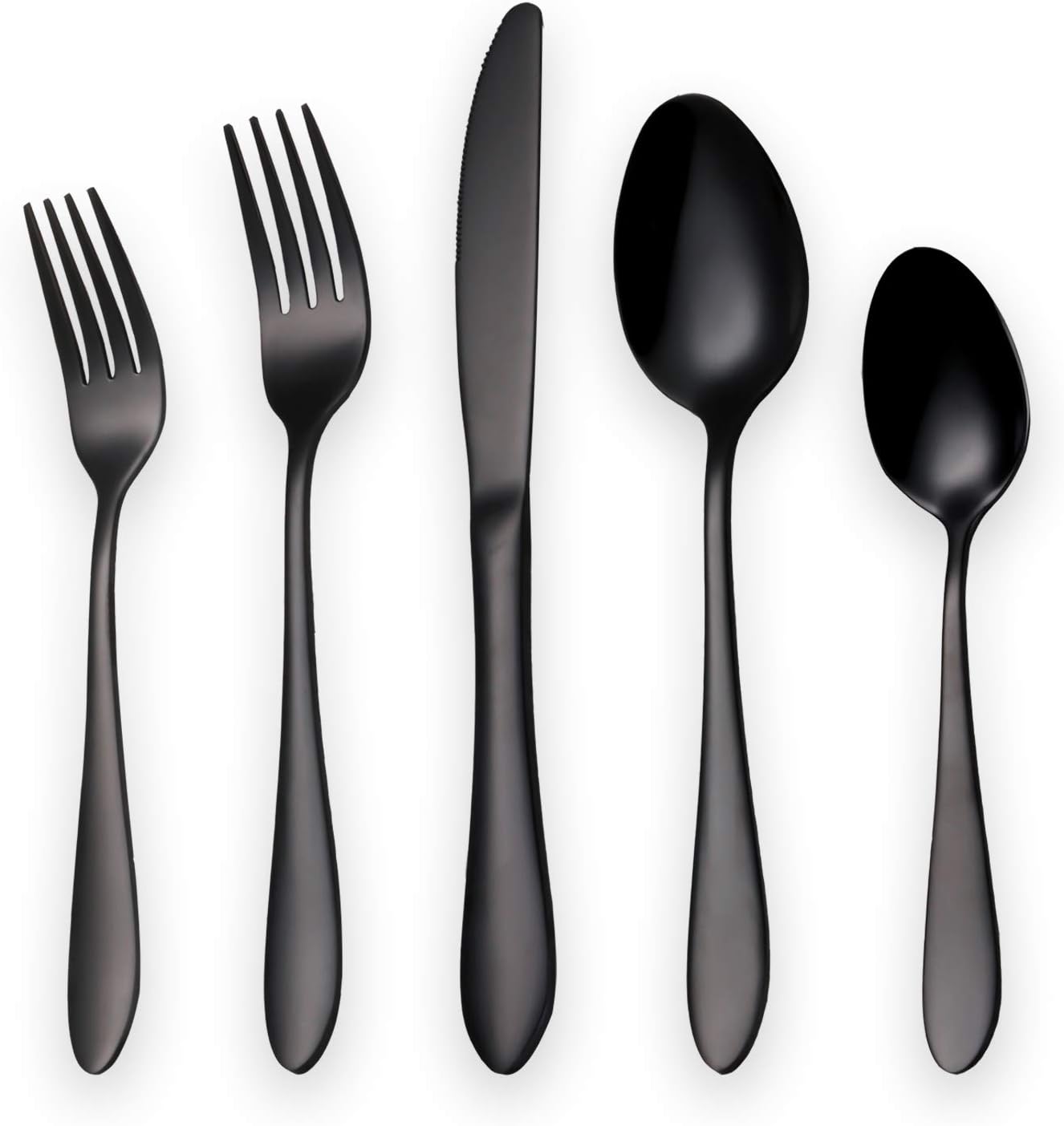 Titanium Black Plated Stainless Steel Flatware Set 20 Piece, Black Silverware Set for 4 (Shiny) - Image 2