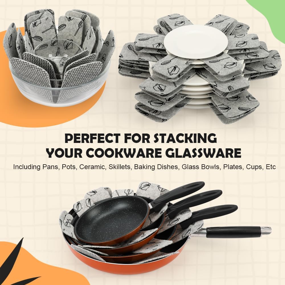 BOYAN Pot and Pan Protectors, Set of 12 and 3 Different Size, Cookware Protector Set/Felt Pots and Pans Divider Separator Pads Anti-Slip to Avoid Scratching or Marring When Stacking - Image 6