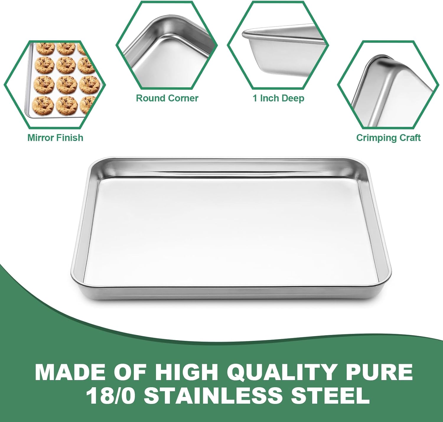 Stainless Steel Baking Sheets with Rack, HKJ Chef Cookie Sheets and Nonstick Cooling Rack & Baking Pans for Oven & Toaster Oven Tray Pans, Rectangle Size 12.5L x 10W x 1H inch & Non Toxic & Healthy - Image 7