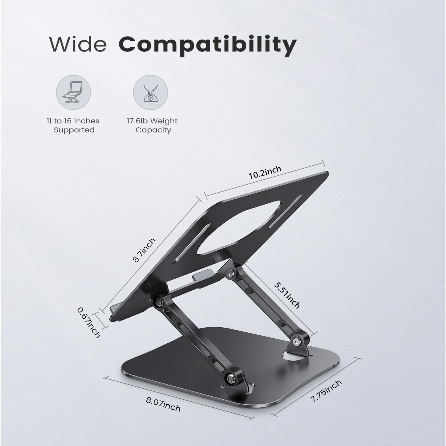 Adjustable Laptop Stand for Desk, Aluminum Portable Laptop Stand, Lightweight 500g, Foldable Ergonomic Computer Notebook stand Holder for 11-16" MacBook Air Pro, Dell XPS,HP Computer Notebook, Black - Image 6
