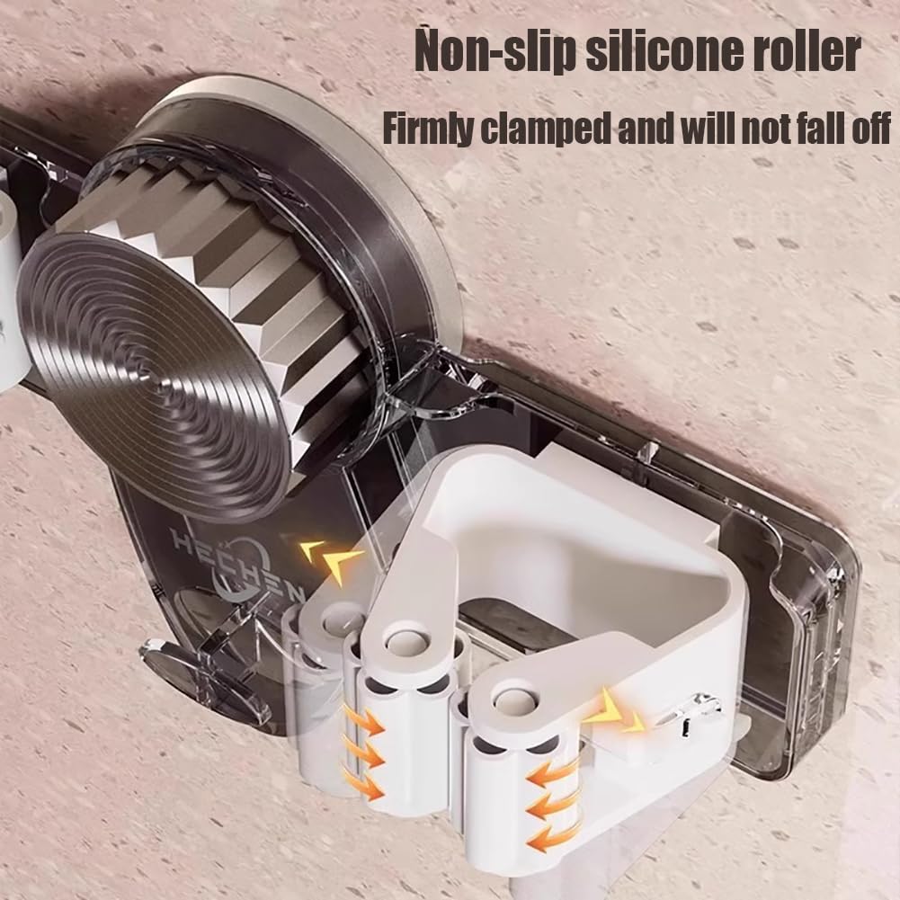Broom Mop Holder Wall Mounted, Self Adhesive Command Mop Broom Hanger with Hooks, Suction Cup Nail Free Installation Broom Organizer for Bathroom (Transparent white*1) - Image 4