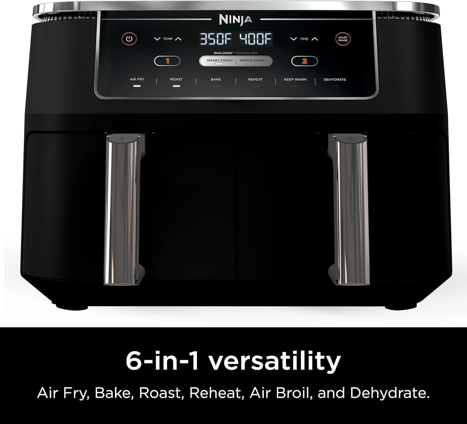 Ninja R-AD300CO Foodi 6-in-1 10-qt. XL 2-Basket Air Fryer with DualZone Technology, Black - Image 7