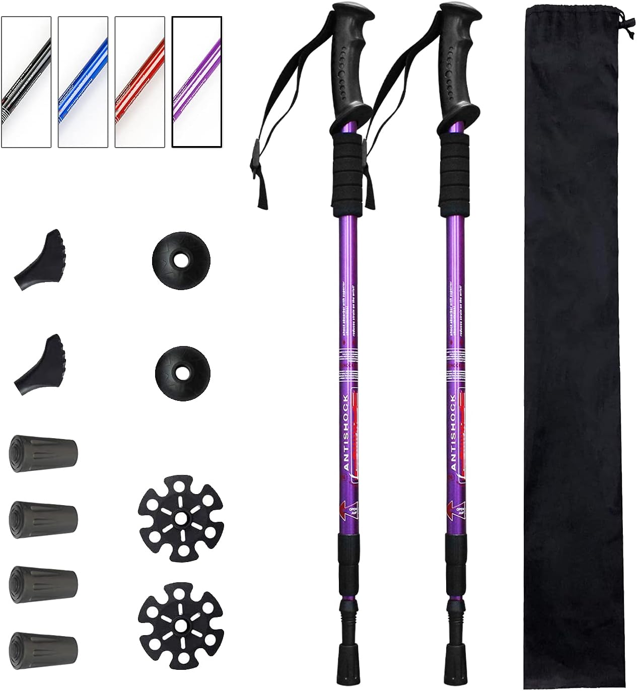 Aihoye Trekking Poles Shock Absorbing Adjustable Hiking or Walking Sticks for Hiking Collapsible Strong, 2-pc Pack Lightweight Walking Pole, All Terrain Accessories and Carry Bag - Image 2