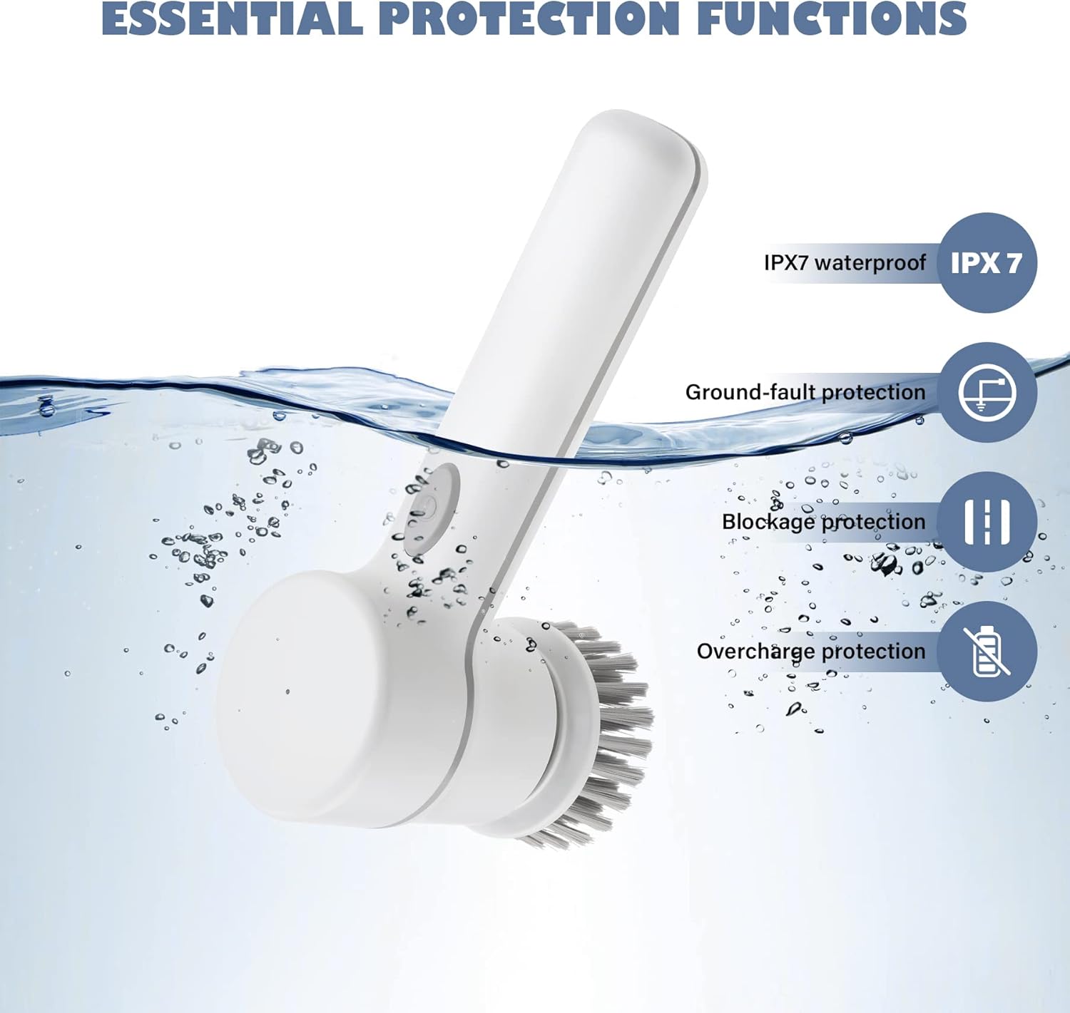 Electric Spin Scrubber Cordless Power Cleaning Brush with 5 Replaceable Brush Heads Rechargeable Scrubber for Bathroom Tub Sink Kitchen Dishes Tile Window Floor Grout, White - Image 4