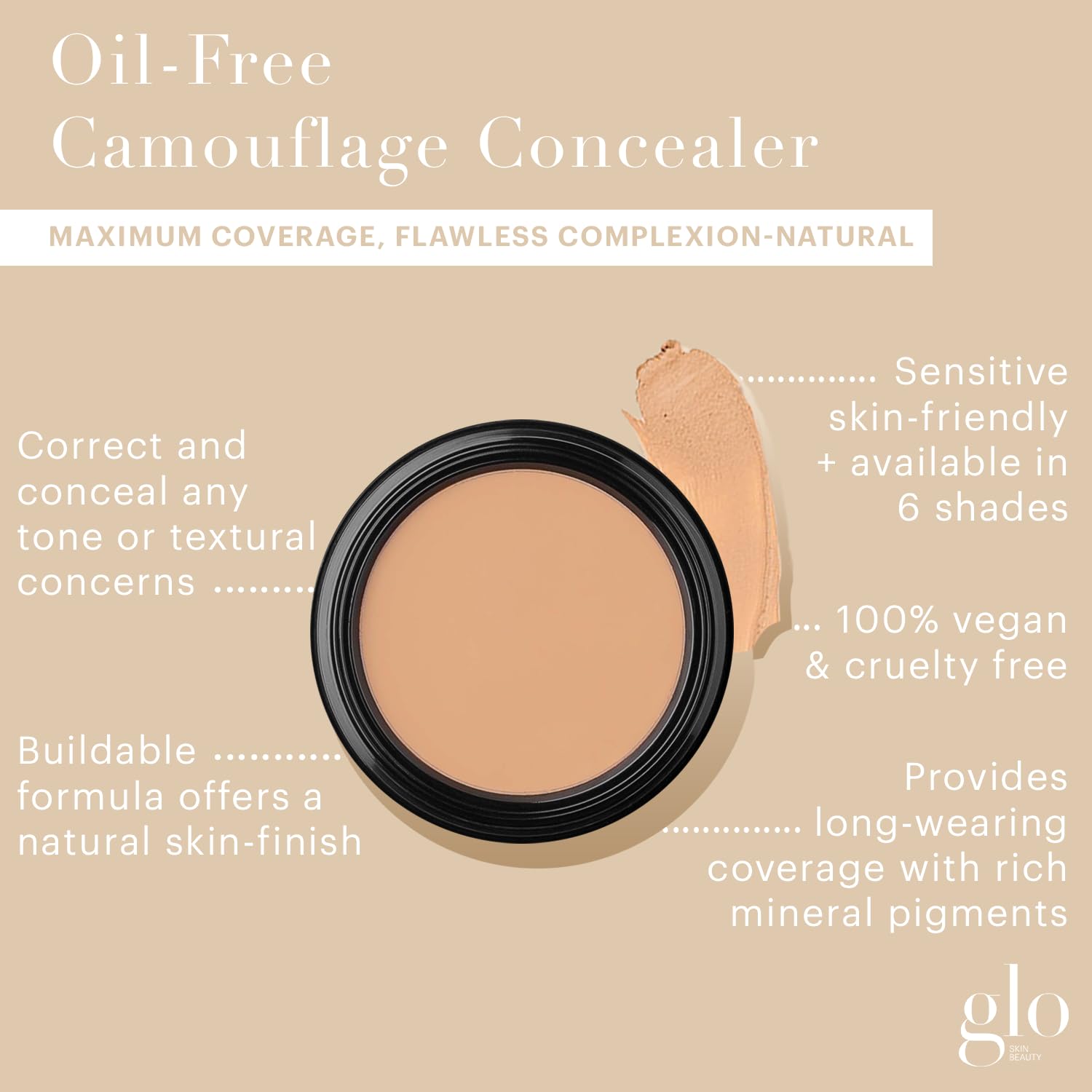 Glo Skin Beauty Oil-Free Camouflage Concealer - Correct and Conceal Imperfections, Blemishes & Dark Spots, Nourishing Makeup for a More Even Complexion (Natural) - Image 3