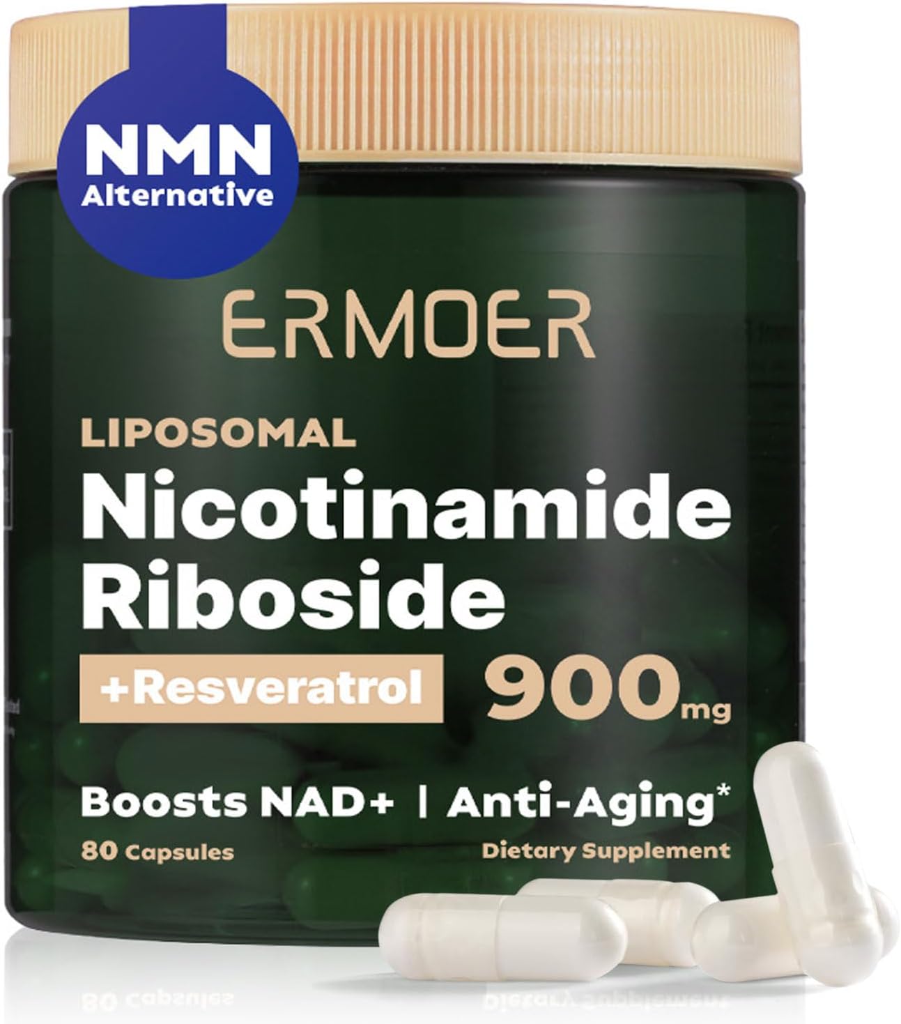 NAD Resveratrol Supplement, NAD Nicotinamide Riboside Resveratrol 900mg, Liposomal NAD+ Supplements for Women & Man, NMN Supplement Alternative for Anti-Aging, Energy (80 Capsules) - Image 2