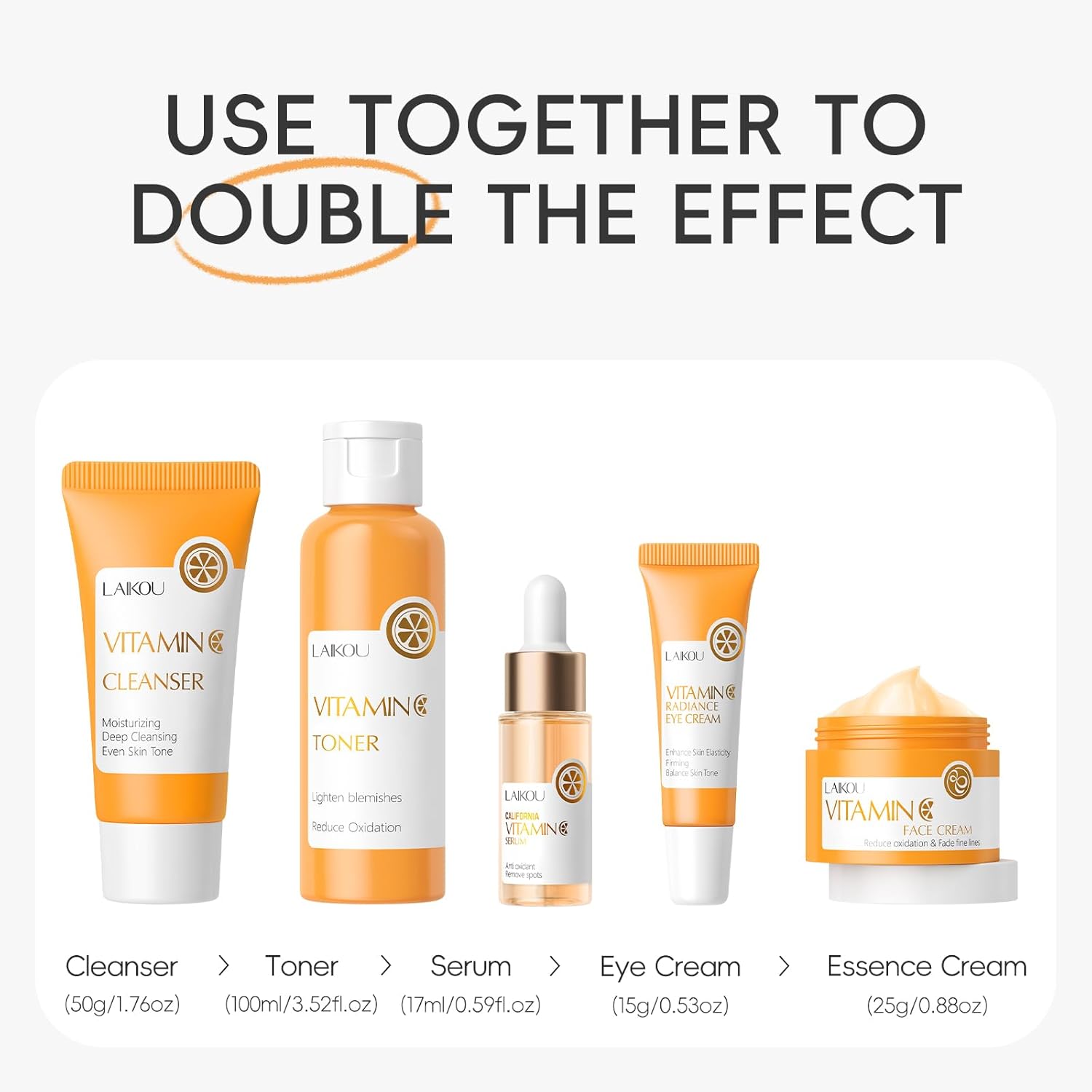 Skin Care Set Vitamin C Women Beauty Gift Sets Skin Care Kit with Cleanser, Toner, Serum, Eye Cream, Face Cream Travel Kit for Women Teen Girls Mom Daughter Birthday TSA-friendly Sizes 5pcs - Image 4