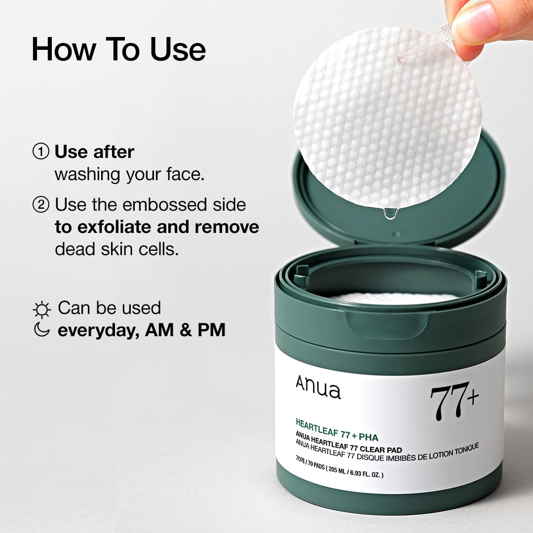 ANUA Heartleaf 77 Toner Pad, Mild Exfoliating Facial Pads for Glass Skin, Hydrating Pore Care for Sensitive Skin, Heartleaf Extract, PHA, Centella, Non comedogenic, Korean Skin Care (70 Pads) - Image 8