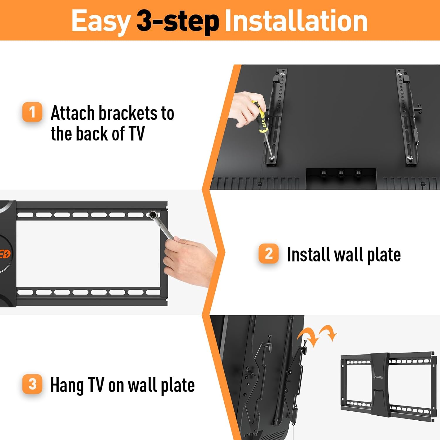 ELIVED TV Wall Mount for Most 37-84 Inch TVs, Max Load Capacity 120 lbs. Tilting tv Mount with Level Adjustment, Wall Brackets Max VESA 600x400mm, Fits 16-24 Inch Studs - Image 8