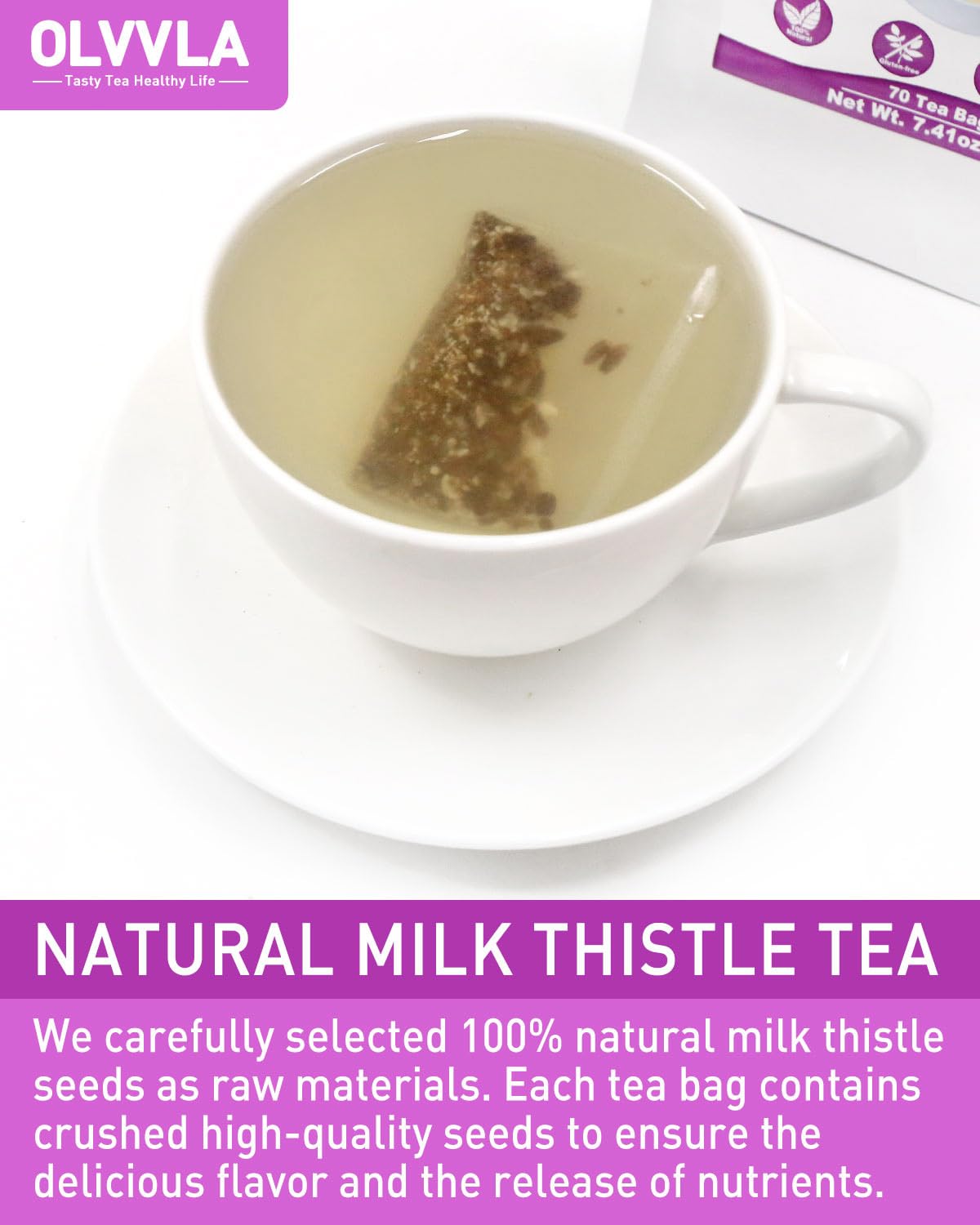 Olvvla - Premium Milk Thistle Tea Bags - 3g X 70 Count - 100% Pure Natural Milk Thistle Seed Herbal Tea - Caffeine-free - Non-GMO - Image 7