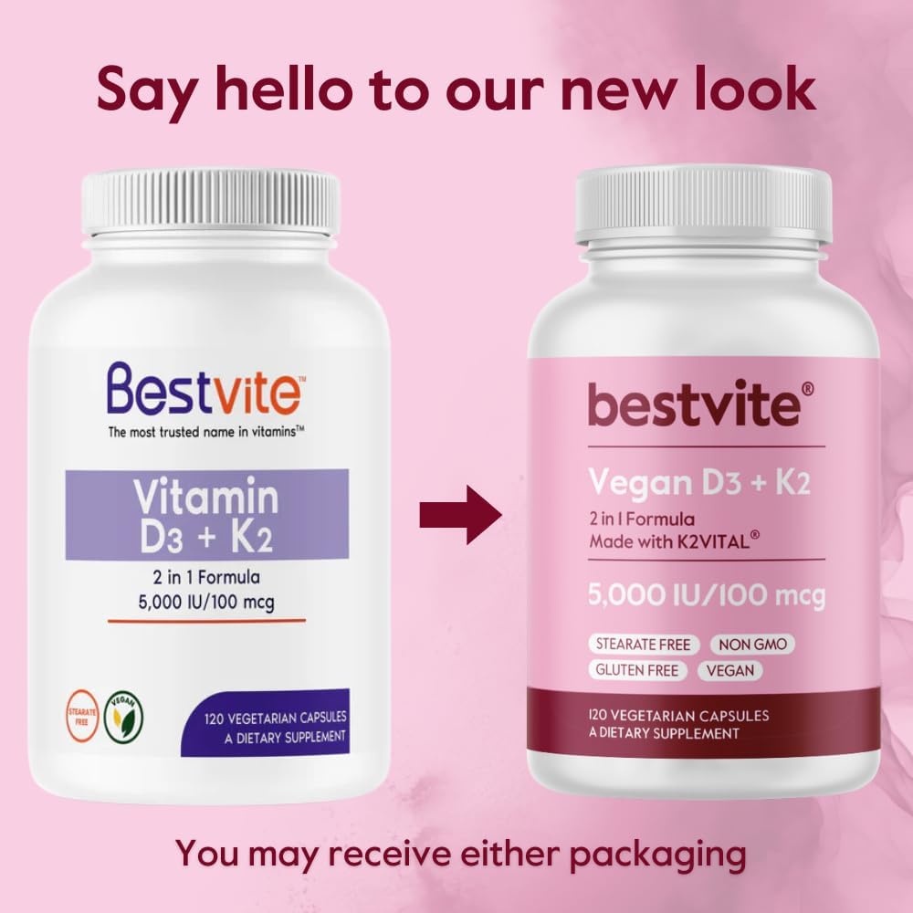 BESTVITE Vegan Vitamin D3 5000 IU + Vitamin K2 100 mcg as MK-7 (120 Vegetarian Capsules) - No Stearates - Vegan - Non GMO - Gluten Free - Image 4