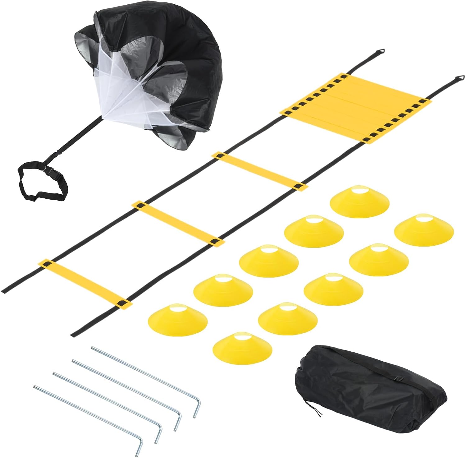 PATIKIL Agility Ladder Speed Training Equipment Soccer with 20Ft Exercise Ladder, Speed Parachute, 10Pcs Soccer Cones for Soccer Football Training, Yellow - Image 2