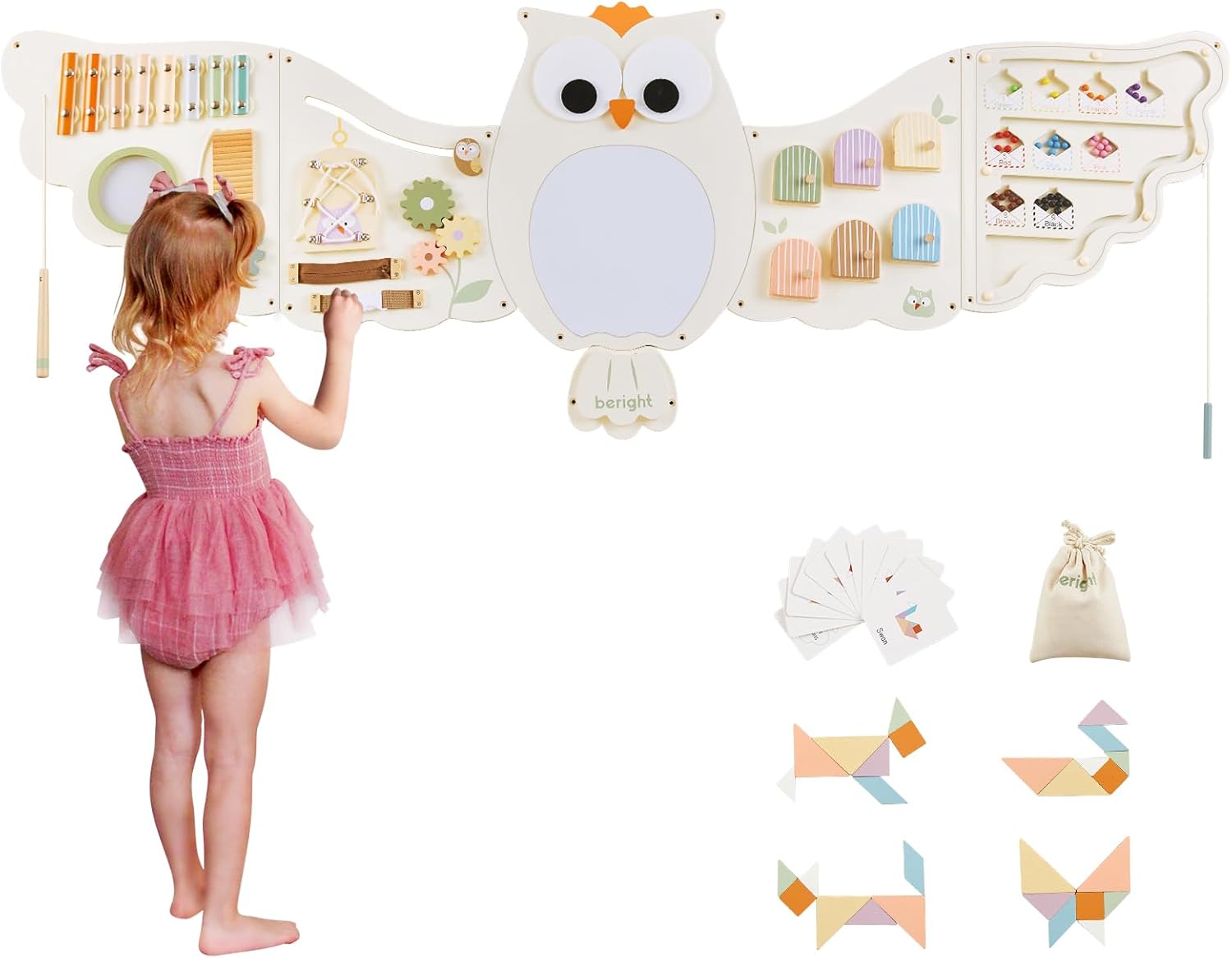 Beright Owl Activity Wall Busy Board Panels, Montessori Sensory Toys, Toddler Learning Activity Center, Perfect for Toddler Playroom & Children's Daycare, White - Image 2
