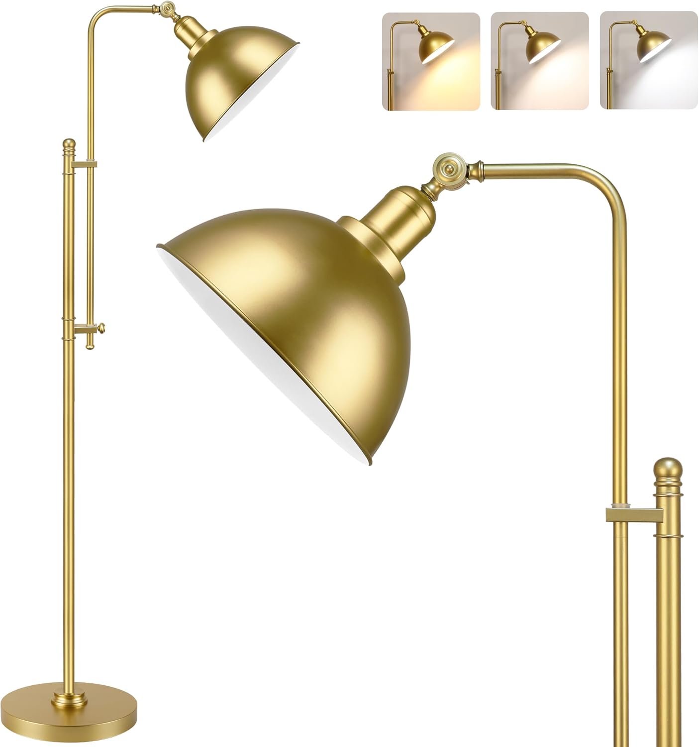 PARTPHONER Industrial Floor Lamp Adjustable, Rustic Farmhouse Reading Lamp in Aged Gold Finish, Modern Standing Lamp with Remote Control Metal Shade for Living Room Bedroom Study Room Office Hotel - Image 2