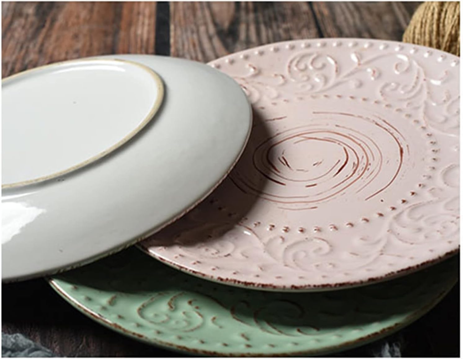 Dinner plate, Vintage Tableware with Embossed Patterns Home Ceramic Dinner Plate Dessert Plate Salad Plate Restaurant Coffee Shop Flat Plate,Dinnerware - Image 7