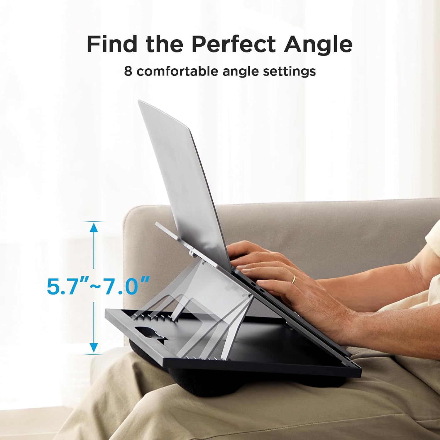 Adjustable Laptop Stand with 8 Angles - Dual Cushion Desk for Sofa, Bed, Car or Work Table by HUANUO - Image 3