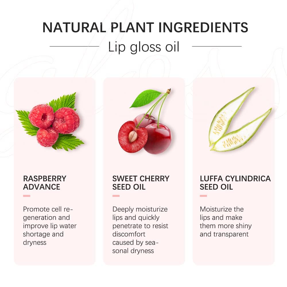 Hydrating Lip Glow Oil, Moisturizing Gloss, Plumping, Non-Sticky Long Lasting, Transparent Tinted, Reduces Lines (Raspberry) - Image 10