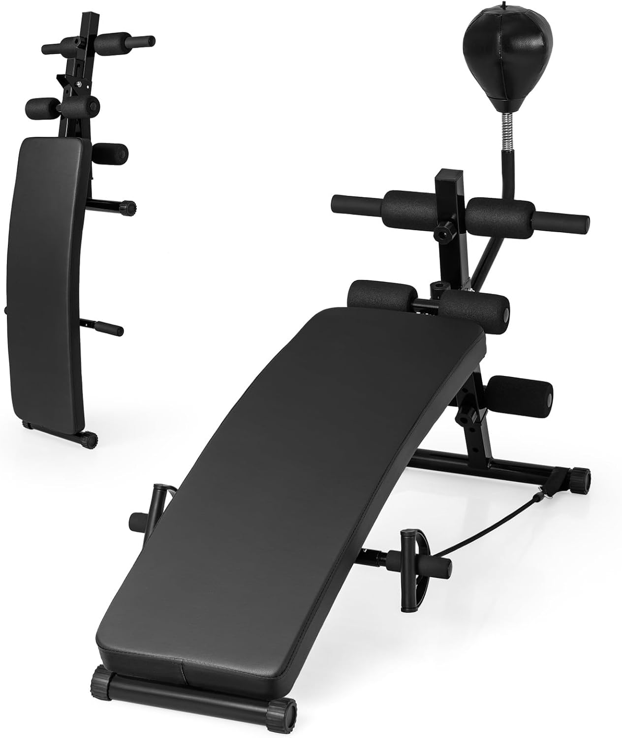 GYMAX 3 in 1 Decline Ab Bench with Speed Ball & Resistance Bands, 5-Level Adjustable, 300 lbs Weight Capacity - Image 2