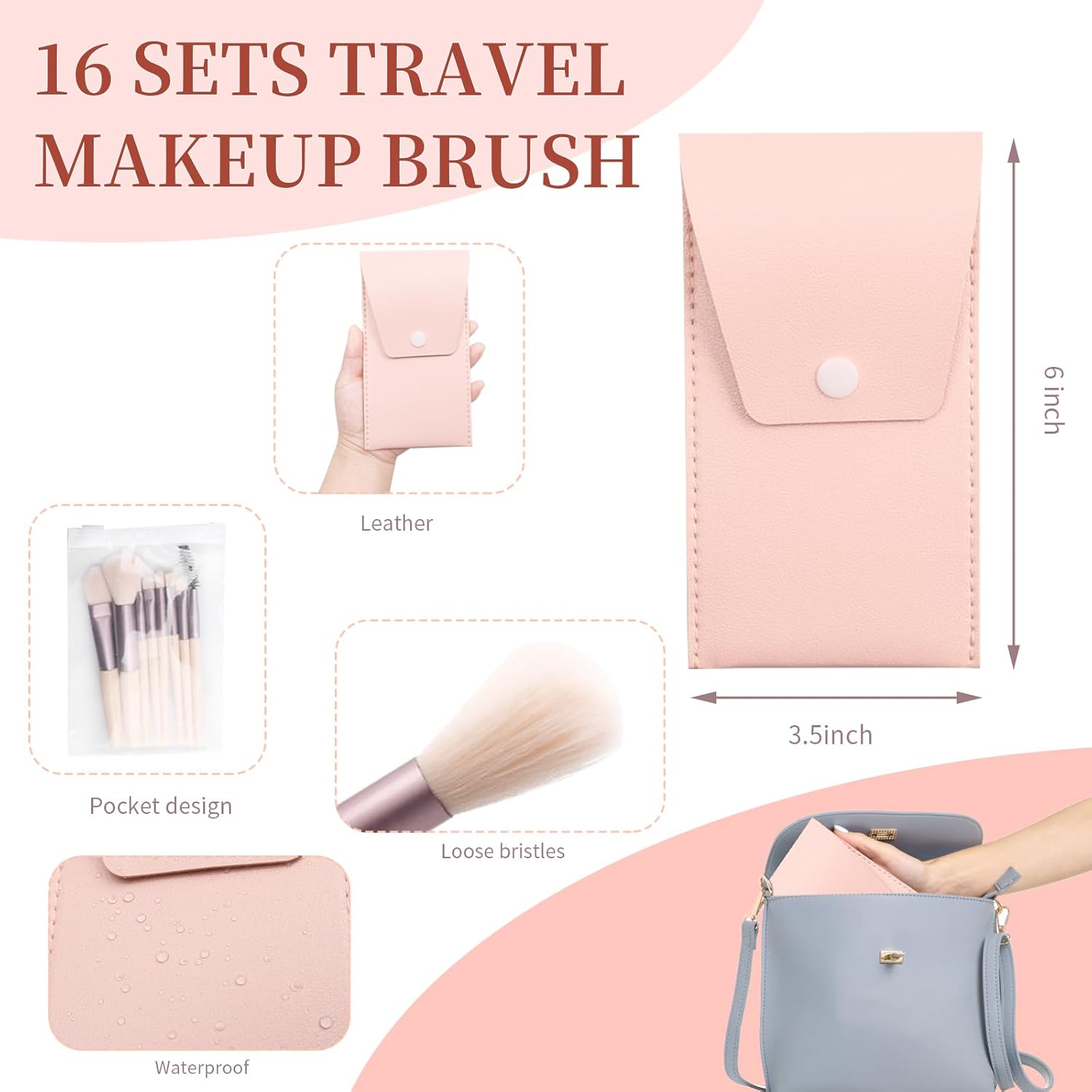16 Sets Travel Makeup Brush Set Synthetic Fiber Face Foundation Make up Brushes Bridesmaid Gift with Travel Makeup Bag for Wedding Bridal Shower Favors Bachelorette Party Gift (Ivory Beige) - Image 4