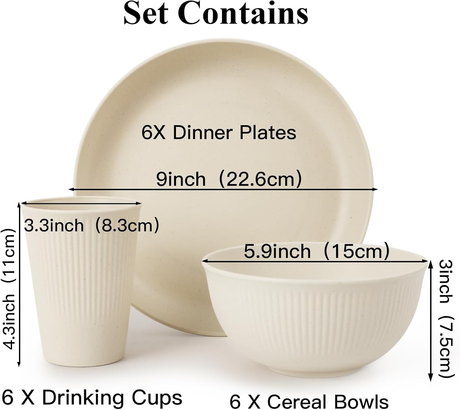 18PCS Wheat Straw Dinnerware Sets Unbreakable Dinnerware Sets Reusable Cups Plates and Bowls Sets Microwave Dinnerware Set for Kitchen Travel Camping - Image 3