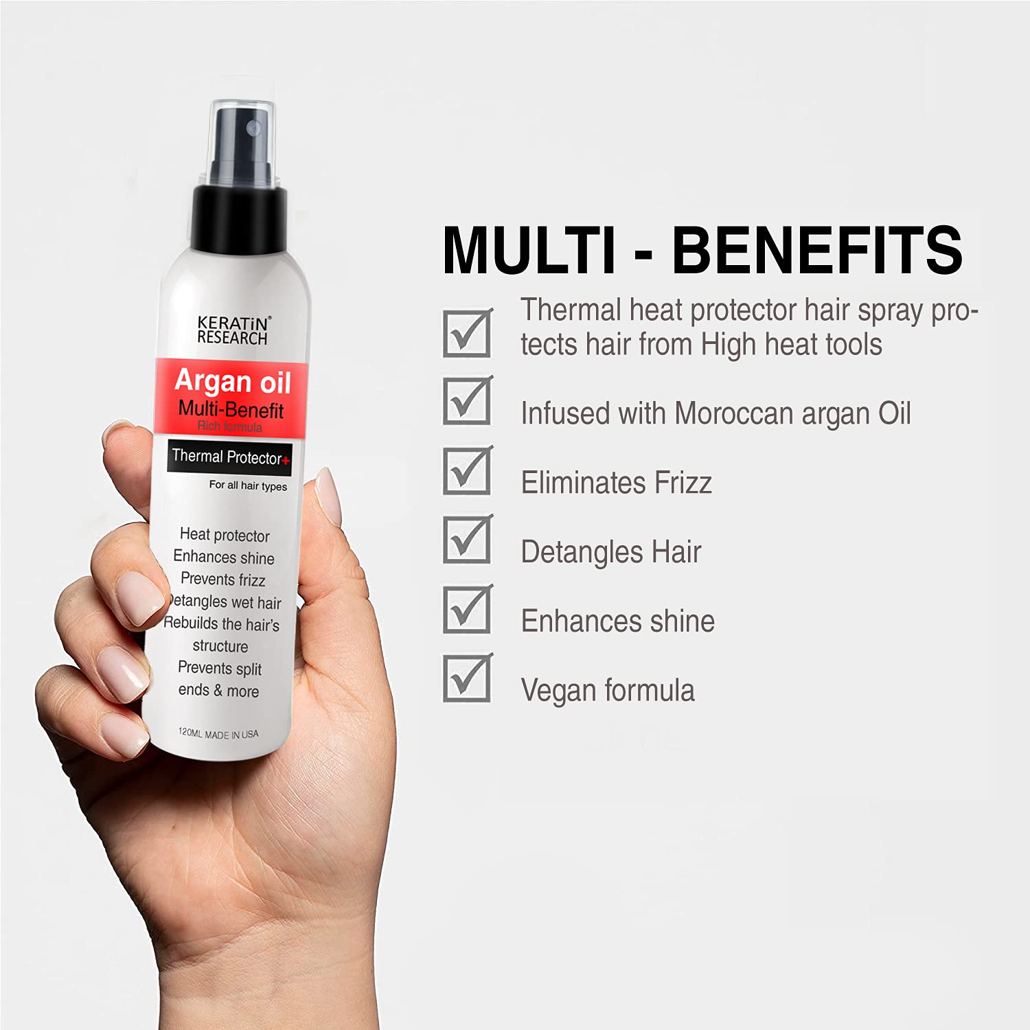 Thermal Hair Protector Spray - Enhances Shine, Eliminates Frizz, Detangles, Prevents Split Ends, Replenishes Nutrients, Heat Activated for Styling - Image 4
